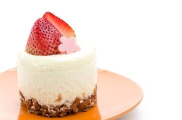 Strawberry cheesecake isolated on white background