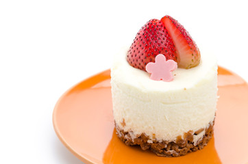 Strawberry cheesecake isolated on white background