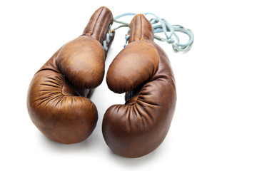 vintage boxing Gloves, isolated on white Background