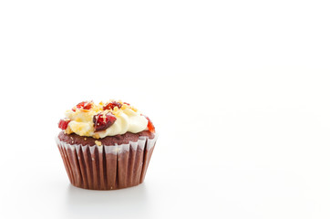 Red cupcake velvet isolated white background