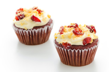 Red cupcake velvet isolated white background