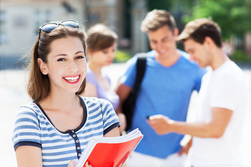 Female student with friends