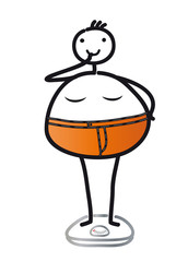 Adipositas - Gewicht auf Waage prüfen, zu viel Bauchfett beeinträchtigt die Gesundheit, Diät und Ernährungsumstellung , Vektor isoliert