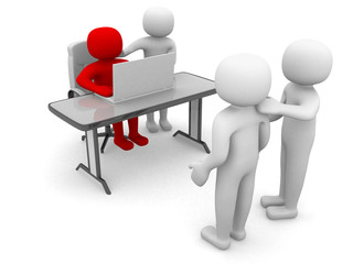 3d people person and a laptop at a office. Business partners. 3d