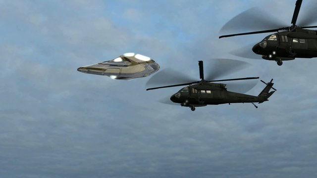 UFO escorted by Black Hawk helicopters