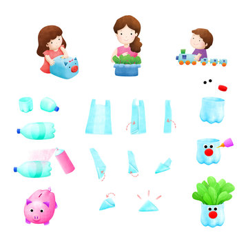 mom son and daugther reuse plastic appliance