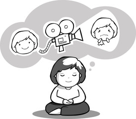 girl practice meditation black and white illustration