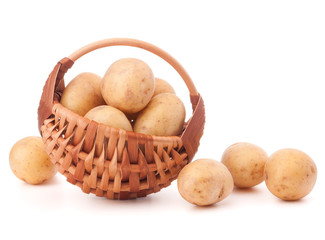 Potato tuber  in wicker basket isolated on white background