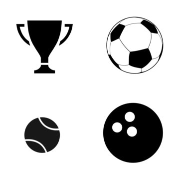 Balle, ballon, boule et trophée en 4 icônes