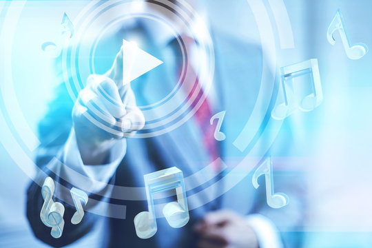 Online music streaming play concept pointing finger