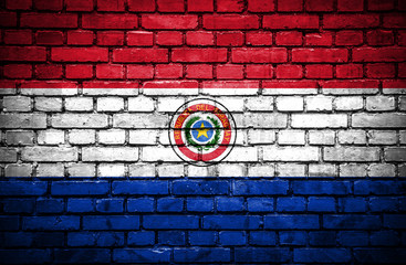 Brick wall with painted flag of Paraguay