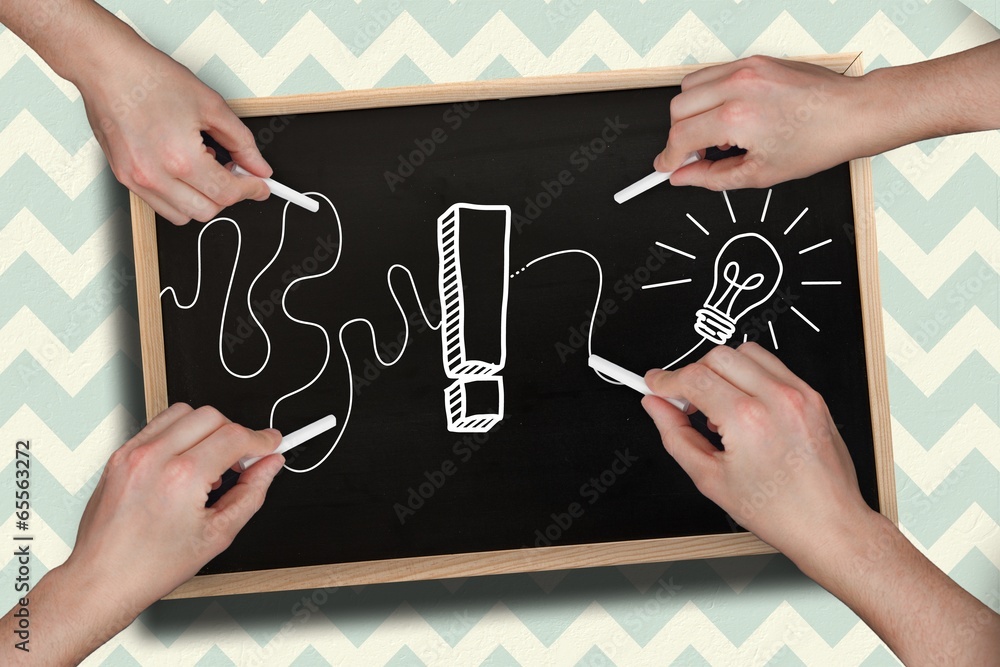 Leinwandbilder composite image of multiple hands drawing exclamation mark with