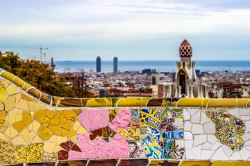 Papier peint photo autocollant rond Barcelona Parc Guell, Barcelone