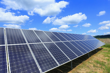 Detail of the Solar Power Station on the spring Meadow