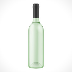 Green Glass Wine Cider Bottle On White Background