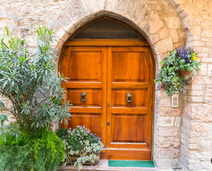 Fototapeta na wymiar Eleganckie drewniane drzwi