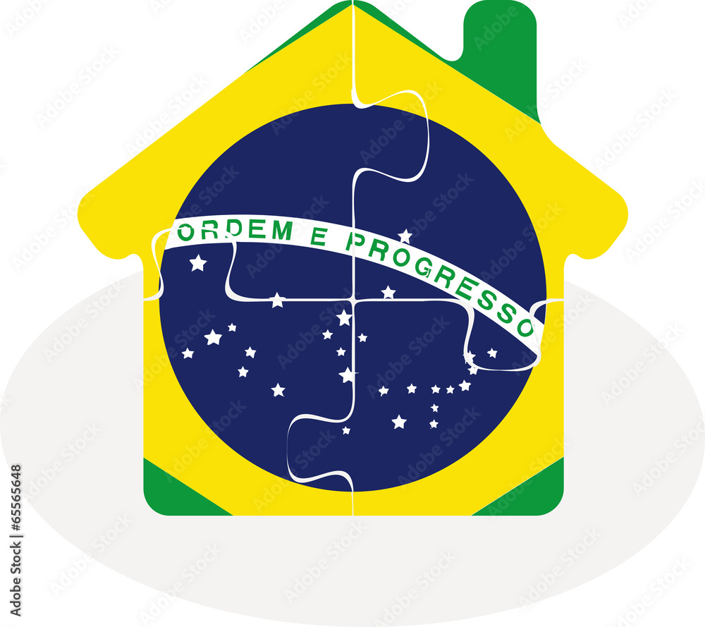 Wall mural house home icon with Brazil flag in puzzle