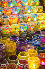 Oriental turkish lanterns at Istanbul market, Turkey
