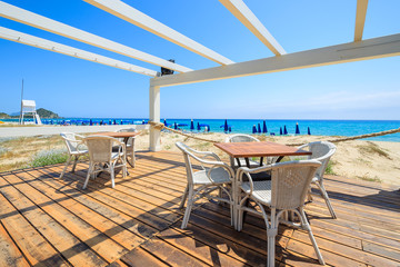 Beach restaurant at Cala Sinzias beach, Sardinia island, Italy