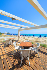 Beach restaurant at Cala Sinzias beach, Sardinia island, Italy