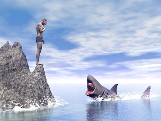 Fototapeta premium Shark attack - 3D render