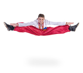Russian cossack dance. Young dancer jumping