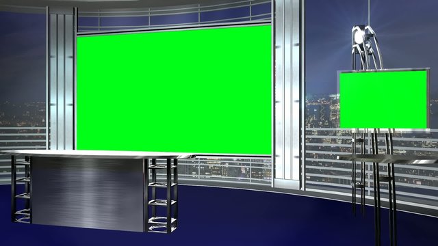 Virtual Studio Background With Green Screen Video Wall