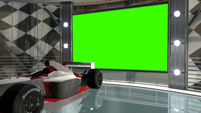virtual studio background with green screen racing car