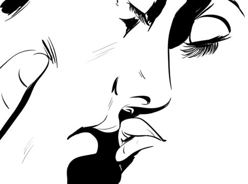croquis noir et blanc couple amour gros plan