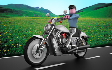 uomo in moto con sfondo 
