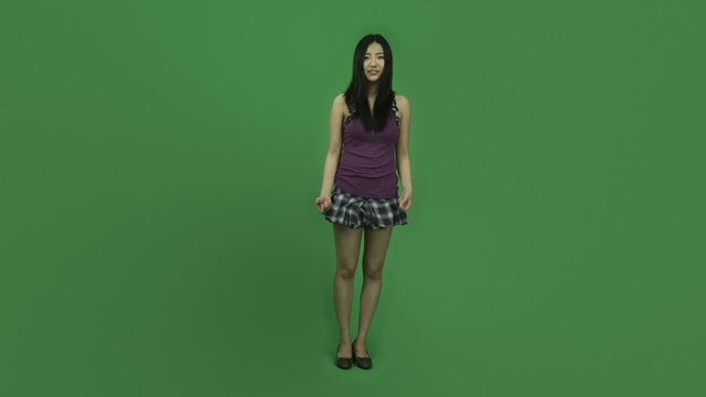 Asian student girl isolated greenscreen green background upset
