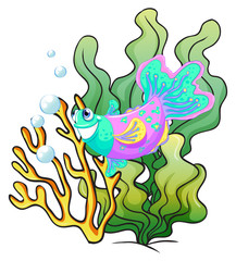 Fototapeta premium A colourful smiling fish under the sea