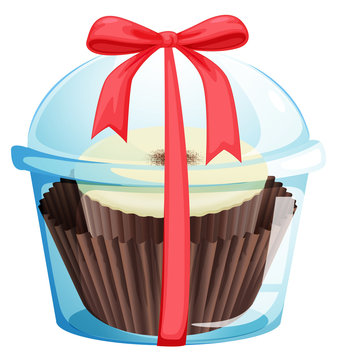 A cupcake inside a sealed container