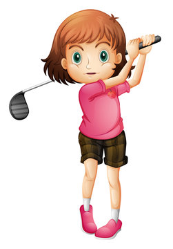 A young woman playing golf