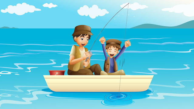 A Father And A Son Fishing