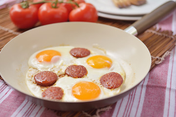 Fried eggs with sucuk
