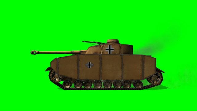 WW2 German  Battle Tank in drive - green screen