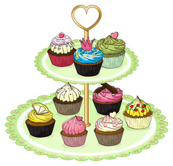 A cupcake tray with cupcakes
