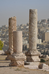 Fototapeta na wymiar Ruins of the Temple of Hercules (2nd Century AD) at the Citadel in Amman, Jordan