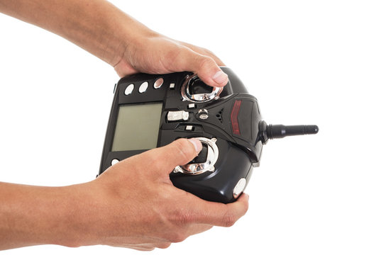 man with rc remote transmitter