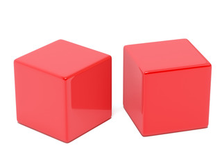 Fototapeta premium Two red cubes on white background