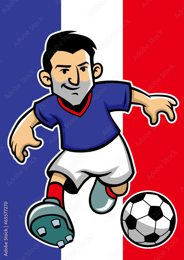 Wall mural France soccer player with flag background