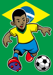 Brazil soccer player with flag background