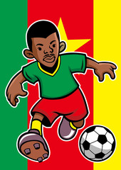 Cameroon soccer player with flag background