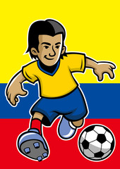 Colombia soccer player with flag background