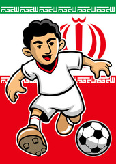 Iran soccer player with flag background
