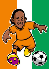 Ivory coast soccer player with flag background