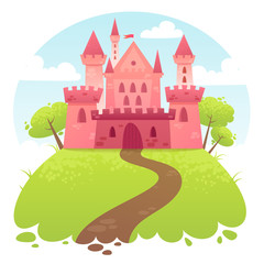 Cute cartoon vector medieval castle - 65577691