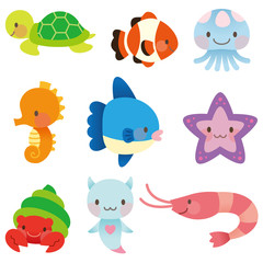 Fototapeta premium 海 海の仲間 セット