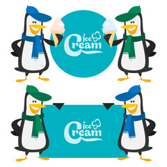 Concept penguins and ice cream